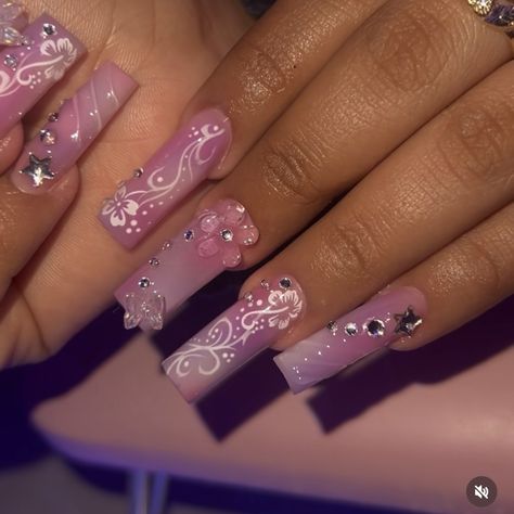 Y2k Nails Short Purple, Quinceanera Nails Purple Butterfly, Fairy Tale Nails, Purple Winter Nails, Pink Fairy Nails Acrylic, Fairy Purple Nails, Purple Gyaru Nails, Pretty Nail Art Designs, Colored Acrylic Nails