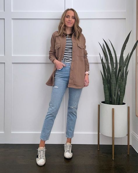 4 Shacket Outfit Ideas - Merrick's Art Shacket Outfit, Olive Jacket, American Jeans, Chic Sweaters, Citizens Of Humanity Jeans, Black Chelsea Boots, Trendy Sneakers, Sweaters And Jeans, Fitted Sweater