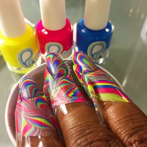 Water Marble Nail Art, Neon Nail Art, Water Marble Nails, Water Marble, Nail Art Techniques, Marble Nail Art, Neon Nails, Marble Nails, Creative Nails