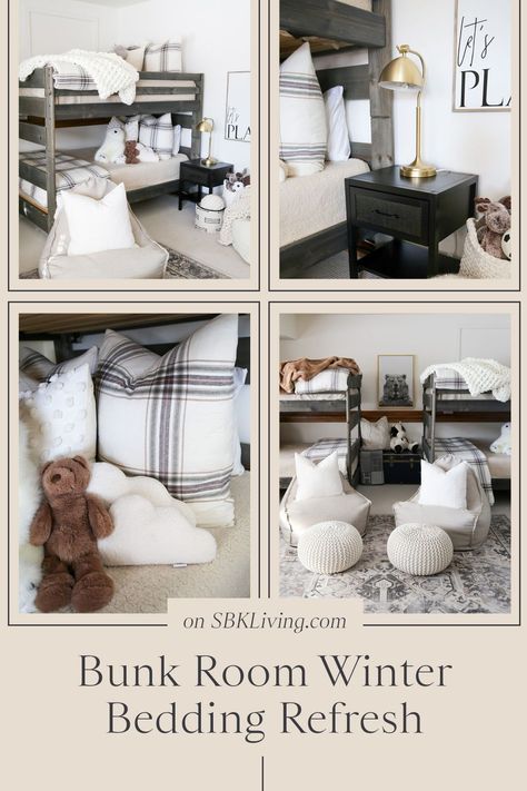 KIDS/ It's time for a cozy bedding refresh, y'all! Winter is here and I love to use layers and texture for beds. Time to style the bunk room, click for details. | SBK Living Bedding Refresh, Cozy Home Ideas, Cozy Home Interior, Black Nightstand, Winter Bedding, Walmart Finds, Routine Ideas, Interior Decorating Ideas, Set Decor