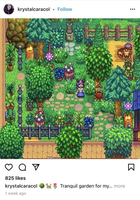 Stardew Valley Garden Layout, Stardew Garden Layout, Stardew Path Design, Stardew Valley Duck Pond, Stardew Valley Mountain Farm, Stardew Valley Dog Area, Stardew Valley Foraging Farm Layout, Stardew Valley Front Yard, Stardew Valley Farm Decoration Ideas