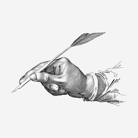 Quill writing hand drawn illustration. Free public domain CC0 image. | free image by rawpixel.com Quill Drawing, Holding Quill Reference, Pen And Quill Tattoo, Quill Pen Drawing, Quill Illustration, Vintage Quill And Ink, Hands Icon, Quill And Ink, Quill Pen