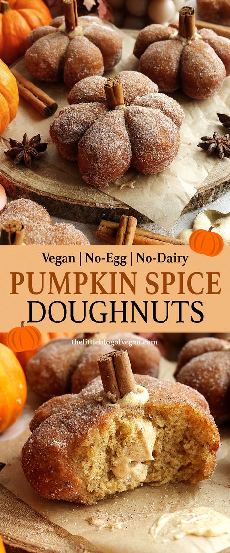 Pinterest pin of pumpkin doughnuts Vegan Breakfast Snacks, Vegan Pumpkin Donuts Baked, Best Vegan Gluten Free Desserts, Dairy Free Pumpkin Cupcakes, Autumn Vegan Desserts, Vegan Halloween Treats Easy, Easy Fall Vegan Dinner, Healthy Fall Party Food, Fall Desserts Vegan