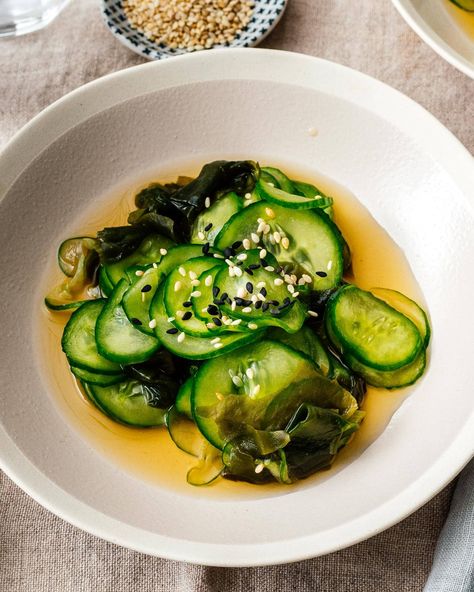 Sunomono Japanese Cucumber Salad · i am a food blog Sunomono Salad, Japanese Cucumber Salad, Sushi Burger, Baking Bad, Japanese Cucumber, Edible Seaweed, Seasoned Rice Vinegar, Mini Cucumbers, Japanese Recipes