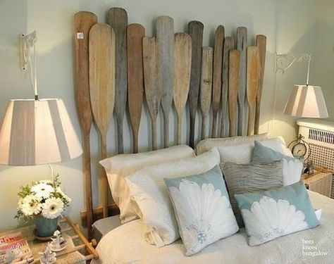 Ok, vi kommer nog aldrig ha riktiga träåror, men rätt fint är det Oar Headboard, Cool Headboards, Koti Diy, Head Boards, Deco Marine, Willow House, Bed Photos, Real Estat, Dekor Diy