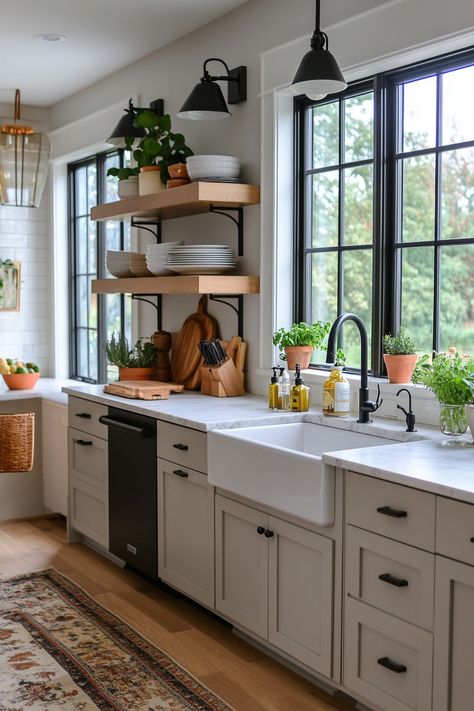 Kitchen Window Ideas Over Sink, Window Above Kitchen Sink, Kitchen No Uppers, Window Above Sink, Farmhouse Kitchen Window, Sink Window, Above Kitchen Sink, Window Over Sink, Kitchen Sink Window