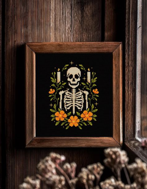 Skeleton Cross Stitch, Halloween Scary Cross Stitch Pattern, Scary Cross Stitch - Etsy Scary Cross Stitch, Scary Embroidery, Skeleton Cross Stitch Pattern, Skeleton Cross Stitch, Scary Haunted House, Pdf Embroidery Pattern, Cross Stitch Halloween, Halloween Cross Stitch Patterns, Stitch Halloween