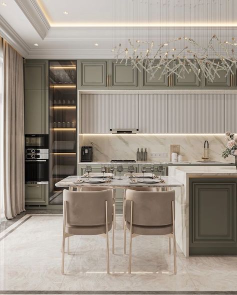 Neo Classic Kitchen, Neoclassical Kitchen, Luxurious Kitchens, Classical Kitchen, Classic Kitchen Design, Dream Kitchens Design, Kitchen Interior Design Decor, Kitchen Interior Design Modern, 아파트 인테리어