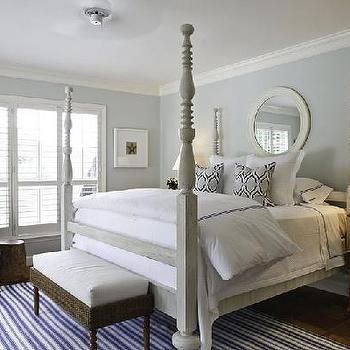 Gray 4 Poster Bed, Transitional, bedroom, Phoebe Howard Blue Bedroom Paint, 4 Poster Bed, Blue Gray Bedroom, Gray Bedroom Walls, Post Bed, Bedroom Updates, Transitional Bedroom, Four Poster Bed, Four Poster