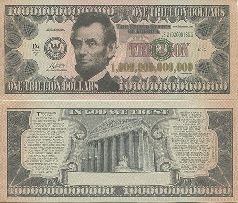 Amazon.com: One Trillion Dollars 1,000,000,000,000 Novelty Christian Bill Note : Toys & Games 1 Trillion Dollars, Big Gift Boxes, Trillion Dollars, Accomplishing Goals, Nfl Championships, Big Gift, Money Notes, Golden Key, One Million Dollars