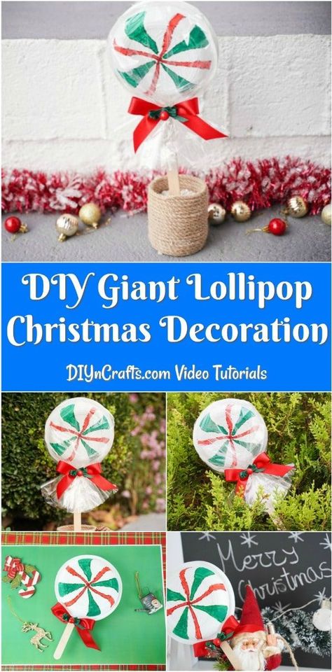 DIY Giant Lollipops Christmas Decorations are a perfect addition to any indoor or outdoor holiday display! Make these fun giant Christmas suckers in just a few minutes! #ChristmasDecoration #giantlollipops #diyChristmas #Christmascrafts #holidaydecor Christmas Suckers, Diy Giant Lollipops, Diy Christmas Mantel, Fun Christmas Wreaths, Giant Lollipop, Holiday Ornaments Diy, Lollipop Decorations, Giant Lollipops, Giant Christmas Ornaments