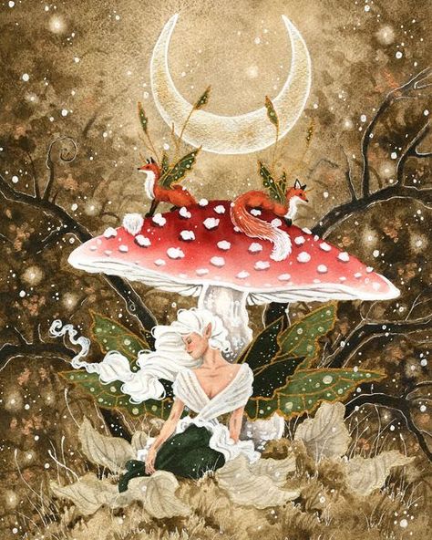 Fairy Paintings, Art Fox, Fairy Drawings, Art Mignon, Mushroom Fairy, Art Whimsical, Whimsical Paintings, Fairy Artwork, Fantasy Paintings