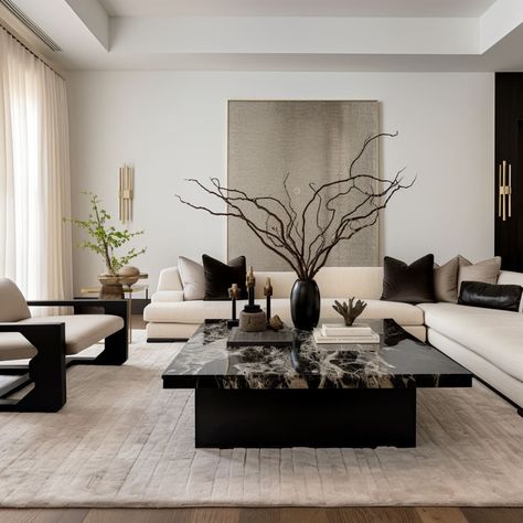 The living room's composition embodies the essence of luxury with meticulous attention to detail Modern Rustic Home Decor, Modern Rustic Home, Luxe Living Room, Black And White Living Room, Minimalist Living Room Design, Neutral Living Room, Home Design Living Room, Decor Home Living Room, Living Room Decor Apartment