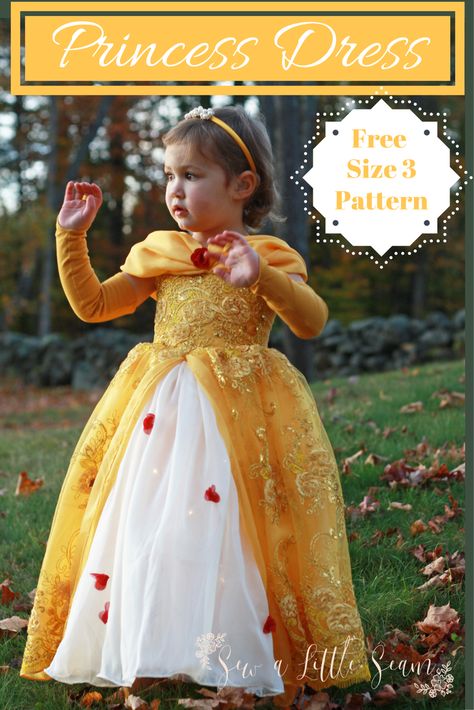 Free Princess Dress Pattern & Tutorial - Sew a Little Seam How To Make Princess Dress, Sewing Princess Dress, Playgroup Themes, Princess Dress Tutorials, Princess Dress Diy, Toddler Princess Costume, Princess Dress Pattern, Princess School, Princess Dress Patterns