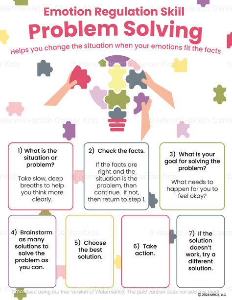 DBT Problem Solving Handout for Kids and Teens Resolve Conflict, Emotion Regulation, Dbt Skills, Mental Health Activities, Behavior Therapy, Motivational Interviewing, Dialectical Behavior Therapy, Mental Health Therapy, Mental Health Counseling