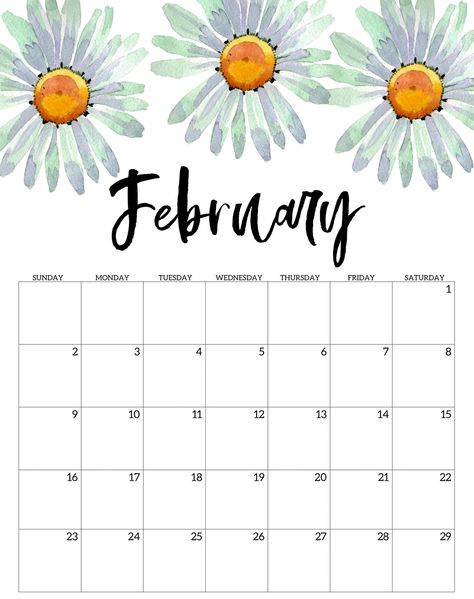 Floral February 2020 Printable Calendar February Planner Ideas, Paper Trail Design, Family Organization, Flower Calendar, 2020 Calendar Template, Design Calendar, February Calendar, Trail Design, Cute Calendar