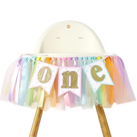 PRICES MAY VARY. RAINBOW HIGHCHAIR TUTU - The 1st rainbow birthday banner is a combination of six different colored ribbons and tulle , each of which is manually tied to the hemp rope by workers and is not permanently fixed , you can adjust it according to your preferences to make the banner more perfect PACKAGE CONTENTS - To avoid damage in transit , the "one" is not initially attached to the banner , but individually wrapped in cardboard , also included in the package are white ribbons , plast Birthday Highchair Decorations, 1st Birthday Highchair Banner, Rainbow Birthday Banner, Rainbow Birthday Decorations, Butterfly 1st Birthday, Princess First Birthday, Birthday High Chair, First Birthday Tutu, Birthday Highchair