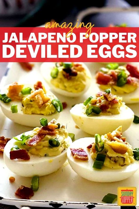 Deviled Eggs With Cream Cheese, Jalapeno Popper Deviled Eggs, Eggs With Cream Cheese, Jalapeño Deviled Eggs, Spicy Deviled Eggs Recipe, Bacon Deviled Eggs Recipe, Deviled Eggs Recipes, Jalapeno Deviled Eggs, Devilled Eggs Recipe