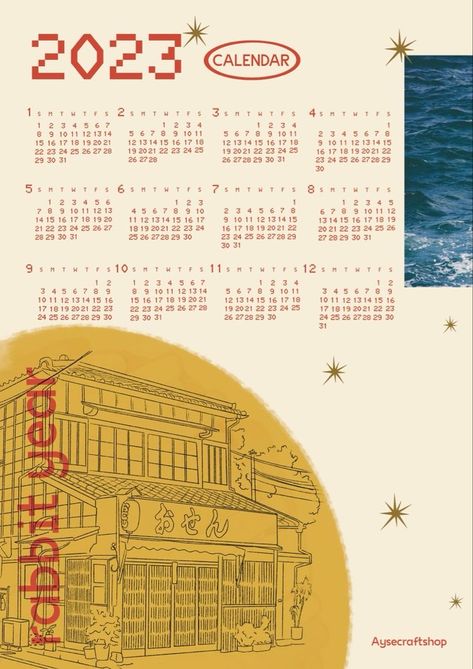 Studio Ghibli Calendar 2023, Yearly Calendar Design, Yotsuba Calendar 2023, Year Calendar Design, Calendar Poster Design, Japanese Calendar, Wall Calendar Design, Japanese Icon, Rabbit Year