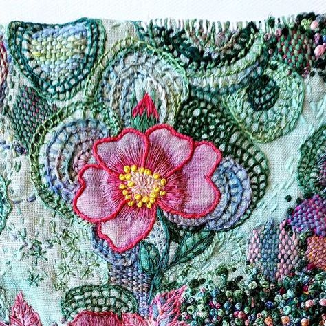 Fleur Woods Contemporary Fibre Artist on Instagram: "Sending flowers 🩷🩷🩷" Textiles Artwork Flowers, Fleur Woods Embroidery, Floral Wood Carving, Artisan Flower-shaped Beaded Necklace, Woodland Floral Installation, Talk To The Hand, Slow Stitching, Embroidery Inspiration, Embroidery Flowers