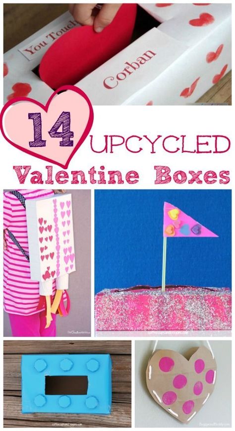 Easy and creative recycled Valentines Day Boxes - perfect for class parties and decorating! Unique Valentine Box Ideas, Card Holder Ideas, Diy Valentine's Box, Easy Valentine Cards, Valentine For Kids, Valentines Card Holder, Valentine Box Ideas, Diy Valentines Box, Valentine Mailbox