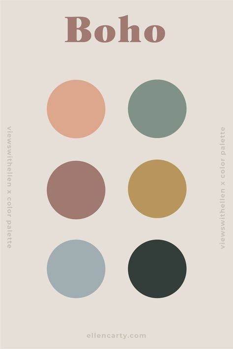 Bohemian inspired color palette designed for branding, visual identity, wardrobe, logo, weddings, blogging, and UX Bohemian Color Palette, Boho Color Palette, Retro Color Palette, Hex Color Palette, Boho Color, Stunning Hairstyles, Color Schemes Colour Palettes, Color Vibe, Muted Color Palette