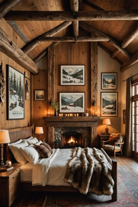 20 Modern Mountain Home Bedroom Ideas – ToolzView Cabins And Cottages Interior Rustic, Bunk Room Mountain House, Master Cabin Bedroom, Lodge Master Bed, Wood Lodge Cabin, Mountain Cabins Interiors, Remodeled Log Cabin, Ski House Interior Design, Swiss Cabin Interior