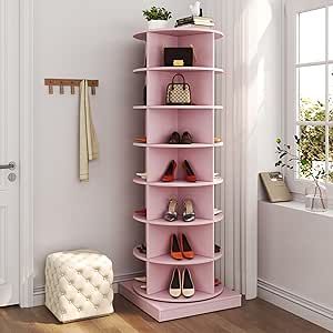 Maotifeys Rotating Shoe Rack Tower, 7-Tier Spinning Shoe Rack, Free Standing 360° Revolving Shoe Organizer Can Hold 28 Pairs of Shoes for Entryway Living Room Hallway (7-Tier, Pink) Spinning Shoe Rack, Rotating Shoe Rack, Vertical Shoe Rack, Ideas Para Organizar, Inspire Me Home Decor, Decoration Inspiration, Shoe Organizer, Shoe Cabinet, My New Room