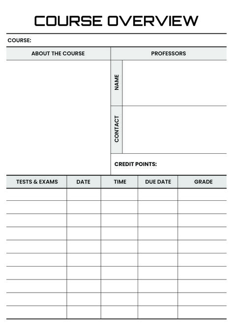 Print the Course Overview Printable and keep it easily accessible in your study space, binder, or backpack. Its portability ensures that you can refer to it anytime, anywhere, providing you with valuable information and keeping your course management streamlined and efficient. Visit www.theprintables.in and download more printables for free! Course Overview Printable, Study Sheet, Course Overview, Space Names, Ipad Stuff, Motivational Podcasts, Test Exam, College Tips, Checklist Template