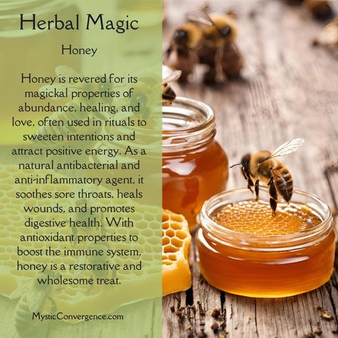 🍯✨ Dive into the sweet magic of honey! This golden delight is more than just a treat; it’s a powerhouse of healing and magic. 🌟🐝 Drizzle it in your morning tea or blend it into your skincare routine – honey’s benefits are vast and sweet! 🌿 From soothing sore throats and enhancing natural healing due to its antibacterial properties, to its mystical use in spells to attract joy and abundance, honey is a must-have in every home. 🩹🌞 🌼 Let’s appreciate the hard-working bees and support local bee... Magical Properties Of Honey, Honey Magical Properties, Honey Witchcraft, Honey Magic, Working Bee, Sooth Sore Throat, Sweet Magic, Herbal Magic, Morning Tea