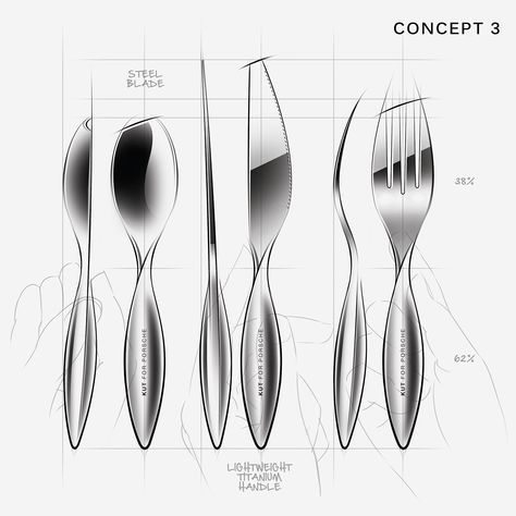 Takeout Packaging, Product Design Sketch, Flatware Design, Spoon Fork Knife, Kitchenware Design, Cutlery Design, Spoons And Forks, Video Game Room Design, Design Sketching