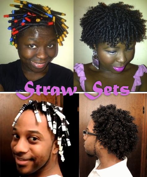 2 Ways To Achieve A Straw Set On Natural Hair http://www.blackhairinformation.com/by-type/natural-hair/2-ways-achieve-straw-set-natural-hair/ Jheri Curl On Short Natural Hair, Straw Set Natural Hair, Curl Rods, Straw Curls, Jheri Curl, Flat Twist Updo, Haute Hair, Natural Afro Hairstyles, Pelo Afro