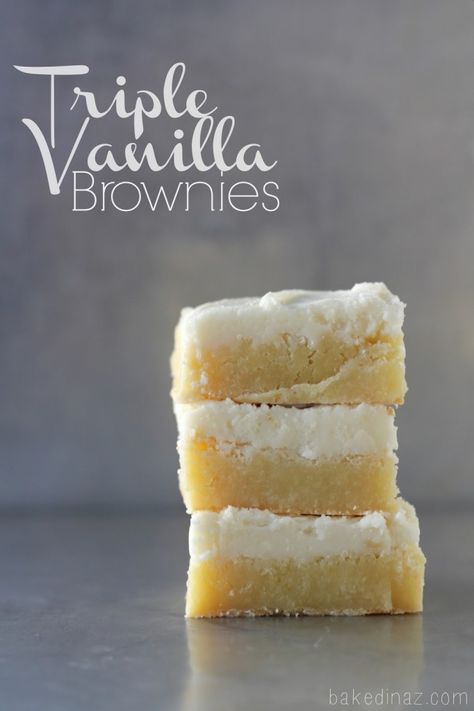 Triple Vanilla Brownies. These are amazing! - bakedinaz.com - Classy Clutter Recipe Contributor Triple Vanilla Brownies, Vanilla Dessert Recipes, Brownies Chewy, Amazing Brownies, Crunch Brownies, Vanilla Brownies, Vanilla Dessert, White Choc, Vanilla Milk