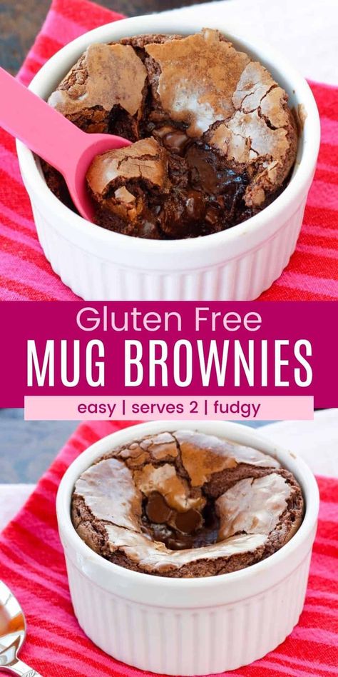 Gluten Free Single Serve Desserts, Gluten Free Mug Brownie, Gluten Free Brownie In A Mug, Hot Fudge Brownies, Quick Gluten Free Desserts, Brownies For Two, Mug Brownie Recipe, Easy Microwave Desserts, Gluten Free Hot Chocolate