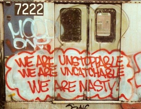 Vintage NYC Subway Cultura Hip Hop, Train Graffiti, Nyc Graffiti, The Get Down, Graffiti Quotes, New York Graffiti, Graffiti Writing, New York Subway, U Bahn