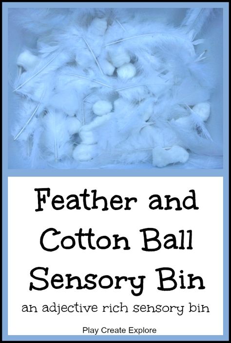 Feather and Cotton Ball Sensory Bin....love this idea better than using pasta or any other type of food Ball Sensory Bin, Sensory Bin Play, Sensory Tubs, Sensory Tub, Sensory Bag, Color Of The Week, Toddler Sensory, Sensory Boxes, Sensory Boards