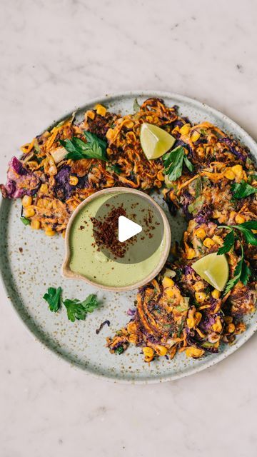 Corn Flour Recipes, Shredded Sweet Potato, Green Tahini Sauce, Fritters Vegan, Green Tahini, Veggie Fritters, Plant Milk, Buckwheat Flour, Amazing Music