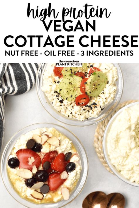 Dairy Free Cottage Cheese, Easy Vegan Cheese Recipe, Vegan Cottage Cheese, Conscious Plant Kitchen, Cottage Cheese Recipe, Vegan Cheese Recipes, Vegan Breakfast Easy, Plant Kitchen, Plant Based Snacks