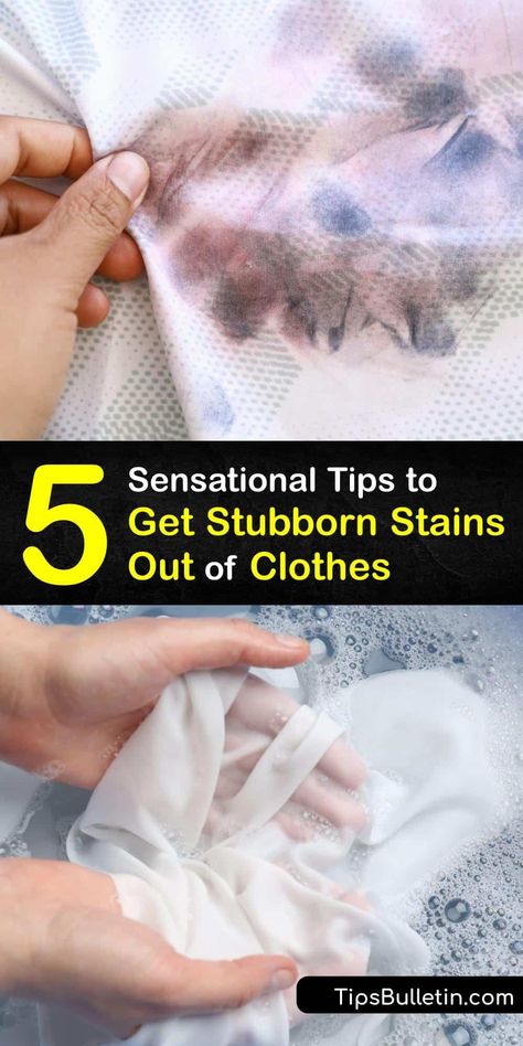 A wash cycle with laundry detergent is inadequate for removing a blood stain, grass stain, tea stain, or other stubborn stain from your clothes. Use a simple stain remover like dish soap or vinegar to make quick work of sweat stains or a grease stain on your outfit. #stubborn #stains #out #clothes How To Remove Stubborn Stains On Clothes, Tough Stain Remover For Clothes, How To Remove Tea Stains From Clothes, Set In Stain Remover Clothes, How To Get Stains Out Of Clothes, Remove Stains From Clothes, Stain Removal Chart, Stains Out Of Clothes, Stain Remover Clothes