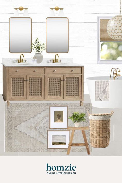 Coastal Bathroom Mood Board, Half Bath Inspiration, Bathroom Rugs Ideas Master, Modern Classic Bathroom, Coastal Bathroom Ideas, Modern Coastal Bathroom, Bathroom Mood Board, Coastal Bathroom Design, Lake House Interior