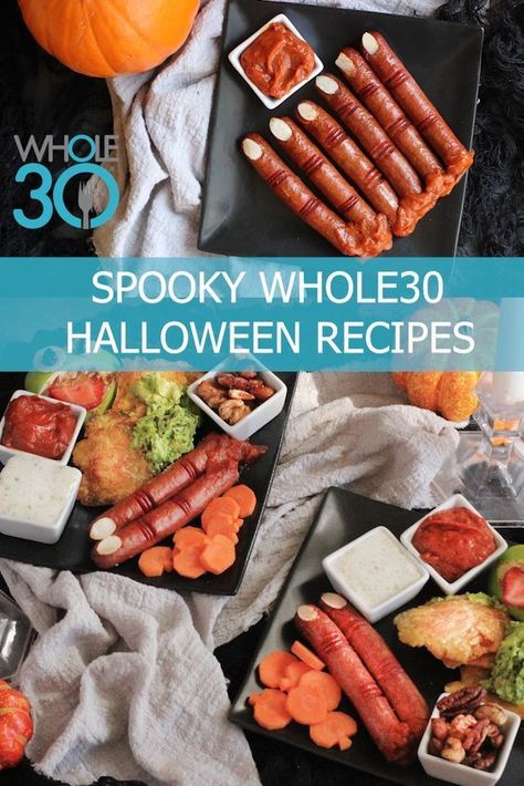 Delight your kiddos (or grown up kids) with these spooky, creepy and 100% Whole30 compliant Halloween recipes. #Whole30 #Halloween #Healthy #Whole30Recipes Paleo Halloween Recipes, Halloween Treats Party, Whole30 Food List, Salsa Ranch, Whole 30 Meal Plan, Ww Points, Halloween Appetizers, Primal Kitchen, Whole30 Recipes