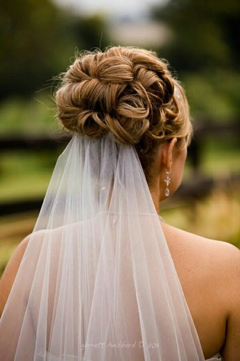 Wedding updo with veil underneath Hair With Veil, Hairstyle Bridesmaid, Hairstyles With Veil, Curled Updo, Wedding Hair Half, Bridal Hair Updo, Wedding Hairstyles With Veil, Wedding Hair Ideas, Wedding Hair Styles