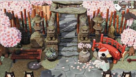 Acnh Shrine Ideas, Acnh Japanese Shrine, Animal Crossing Shrine, Japanese Acnh Island, Acnh Shrine, Acnh Sakura, Acnh Japanese Ideas, Acnh Zen Garden, Japanese Entrance