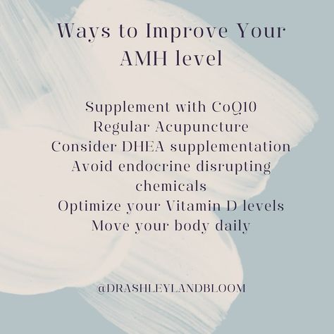 Anti-Mullerian Hormone (AMH) plays an important role in assessing ovarian reserve and fertility potential in women. Here are some strategies to optimize your levels:   1. Supplement with Coenzyme Q10 (CoQ10): CoQ10 is a powerful antioxidant that supports mitochondrial function and may improve egg quality. Studies suggest that CoQ10 supplementation could potentially increase both AMH levels and ovarian reserve.   2. Acupuncture: Acupuncture has been used for centuries to support reproductive h... Anti Mullerian Hormone, Improve Egg Quality, Egg Quality, Coenzyme Q10, Acupuncture, Fertility, Assessment, Improve Yourself, Egg