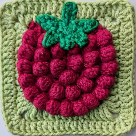 Vegetable Granny Square, Granny Square Fruit Pattern, Cherry Granny Square, Crochet Apple Granny Square, Fruit Granny Square, Grape Granny Square, Citrus Granny Square, Crochet Blackberry, Crochet Raspberry