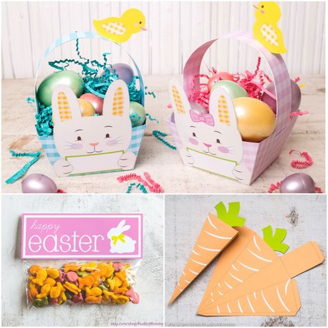 Easter's on its way! Get a cute printable craft instantly from Kudzu Monster's Easter shop! 🐣 Foldable Easter baskets, cute carrot candy cones, treat toppers and more! Easter Chicks Diy, Origami Box Easy, Perfect Gift Basket, Easter Bunny Basket, Candy Packaging, Bunny Basket, Baby Chick, Easter Gift Baskets, Easter Peeps