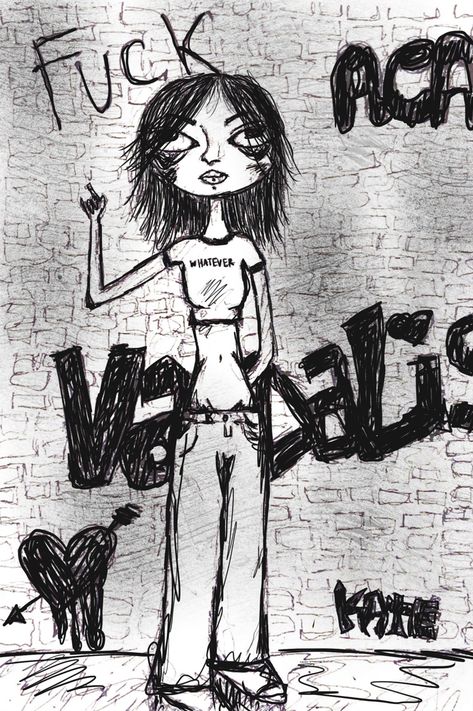 Goth Aesthetic Drawing, Alternative Art Drawings, Grunge Girl Drawing, Alternative Drawings, Goth Drawings, Dark Girl, Cute Grunge, Arte Grunge, Indie Drawings