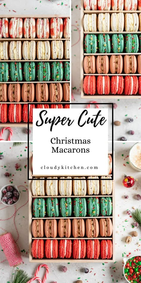 Macaron Christmas Flavors, Macaron Flavors Ideas Christmas, Christmas Maccarone Recipes, Christmas Flavor Macarons, Christmas Flavored Macarons, Eggnog Macarons, Christmas Themed Macarons, Christmas Maccarone, Christmas French Macarons