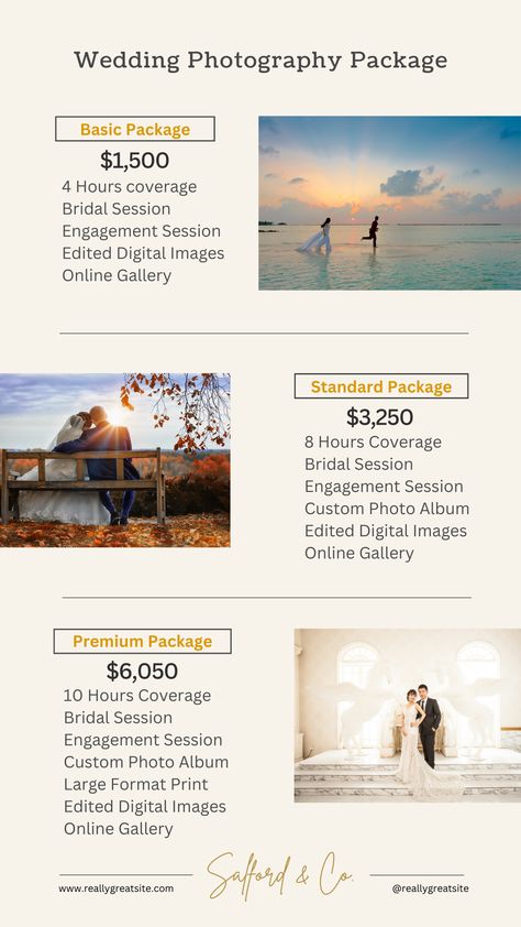 Wedding Package Photography Price List, Wedding Photography Price List, Wedding Photography Packages Prices, Photography Package Names, Types Of Wedding Photography Style, Photography Names Business, Photography Packages Pricing, Photography Business Pricing, Wedding Photography Pricing Guide