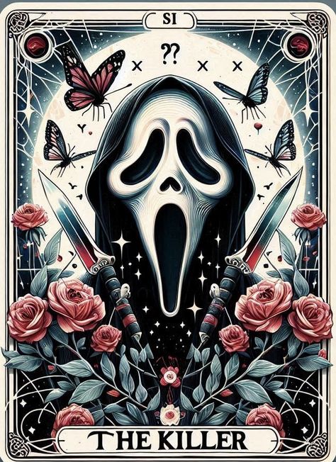 Ghostface Christmas Wallpaper, Ghostface Tarot Card, Trippy Halloween Wallpaper, Horror Tarot Cards, Scream Sublimation Designs, Scream Sublimation, Scream Tumbler Wrap, Colorful Skull Art, Horror Sublimation Tumbler